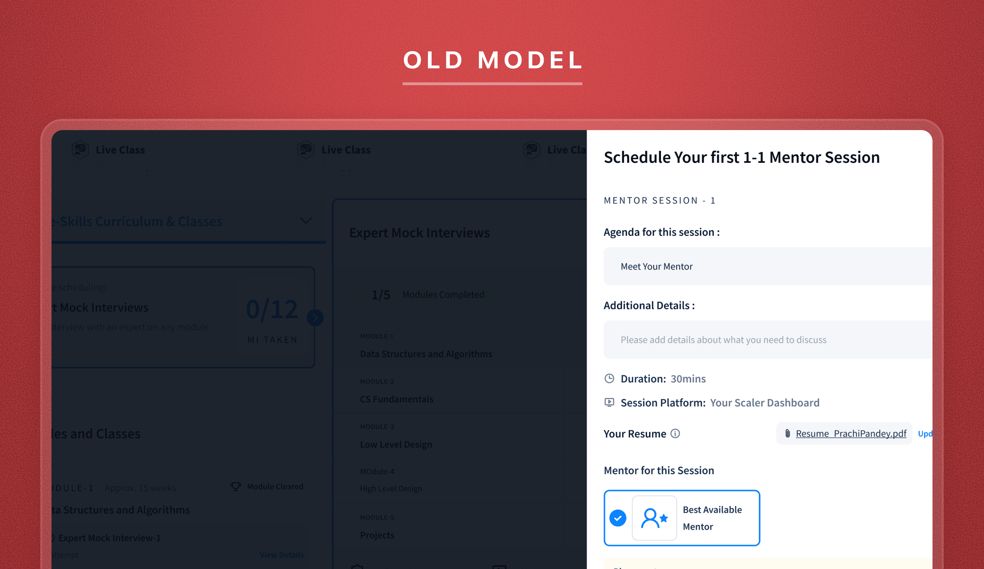 The old model: the mentor assigned inside the session booking flow