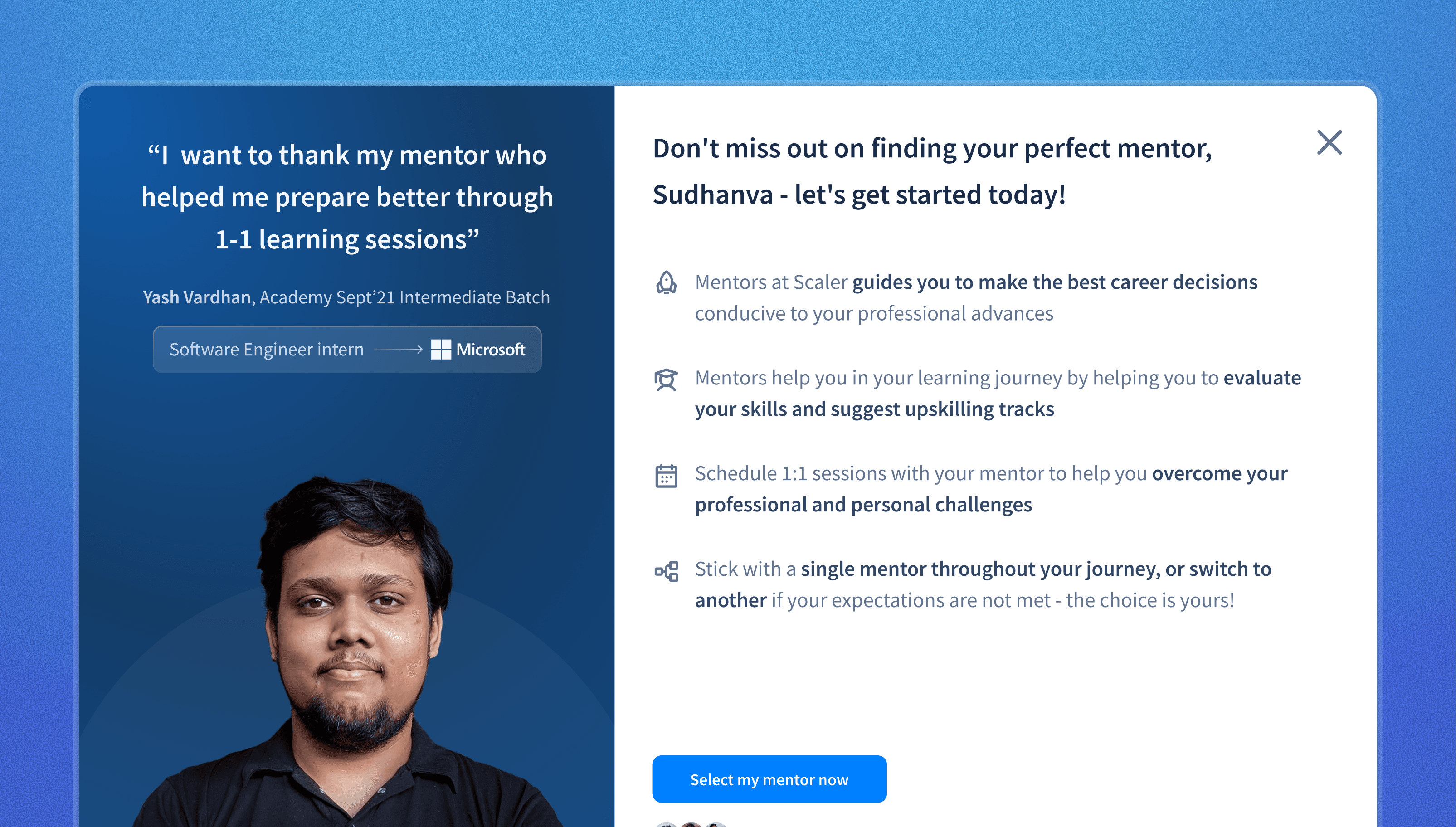 How I redesigned mentor selection and cut support tickets by ~91%