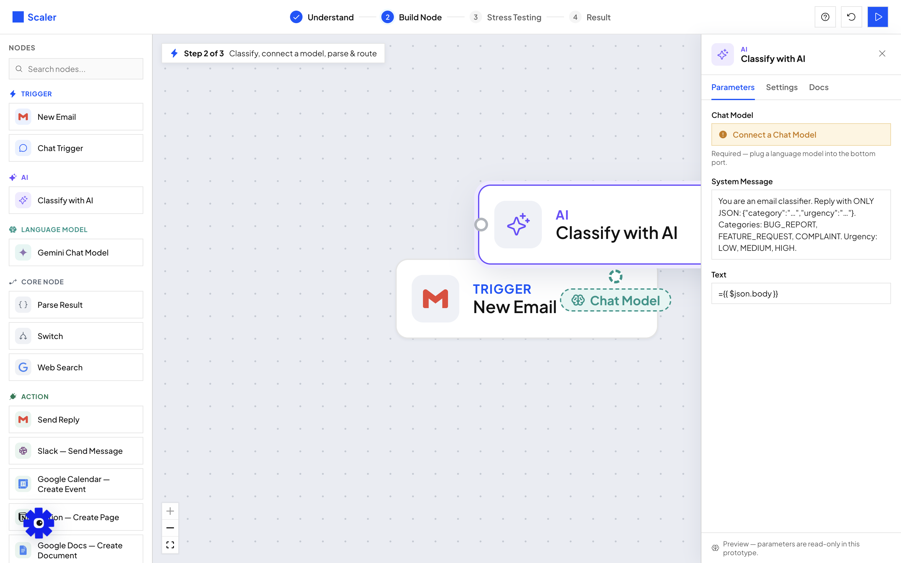 Version two: the property panel open on a placed node
